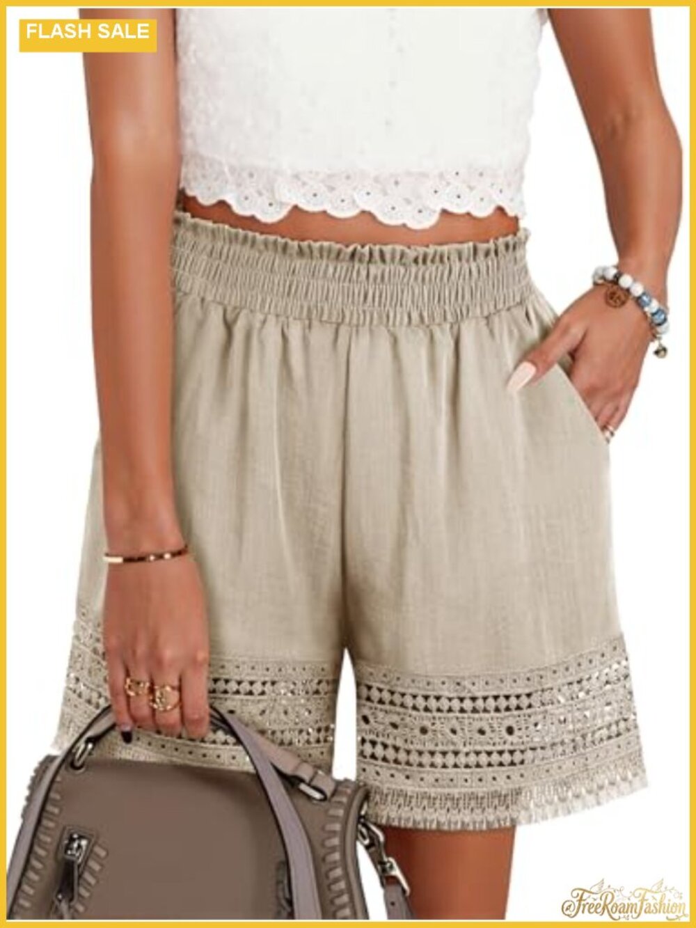 Women's Casual Lounge Shorts Elastic Waist Lace Trim Stretch
